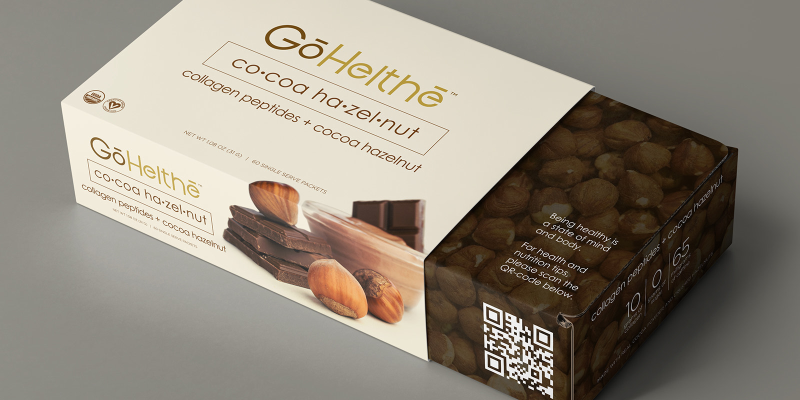 GoHelthe Cocoa Hazelnut Collagen Peptides Sleeve Packaging