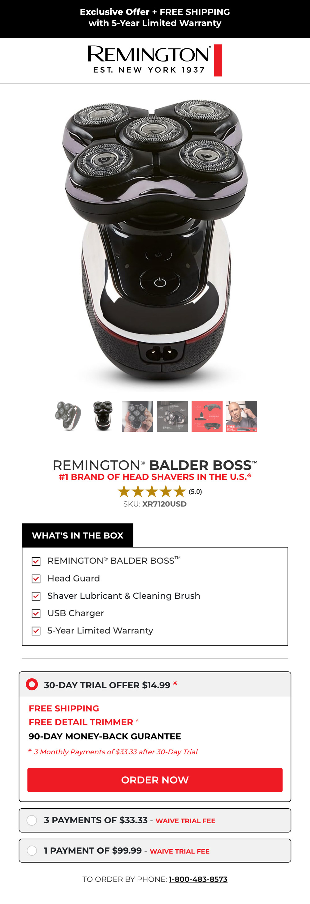 Remington Balder Boss Single Product D2C Direct Response TV Site Mobile